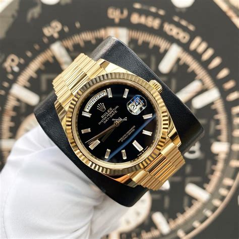 rolex day date black dial gold silver|Rolex Day-Date 40 president.